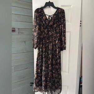 Sincerely Jules Black and Brown Floral Long Sleeve Dress